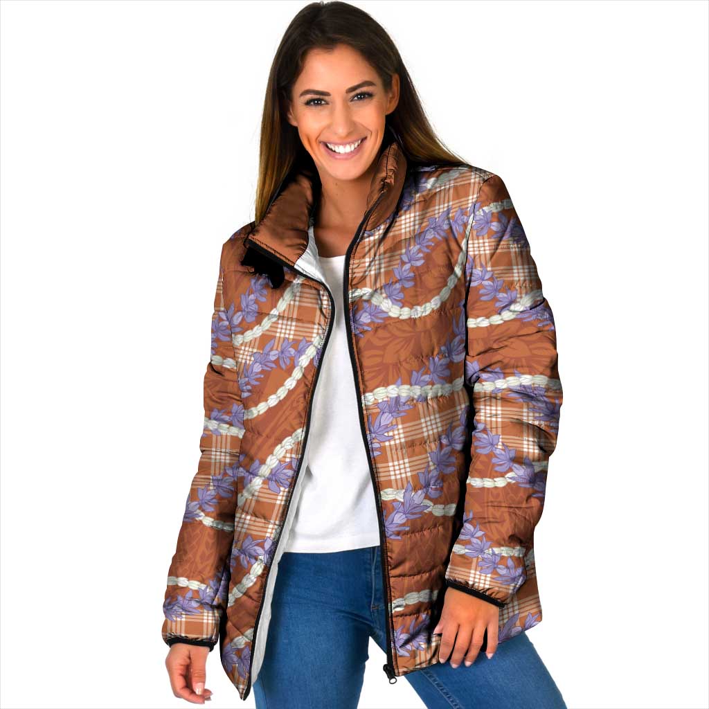 Orange Hawaii Palaka Honohono Pikake Padded Jacket Hawaiian Orchid Lei Polynesian Pattern - Polynesian Pride