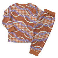 Orange Hawaii Palaka Honohono Pikake Christmas Pajama Set Hawaiian Orchid Lei Polynesian Pattern - Polynesian Pride