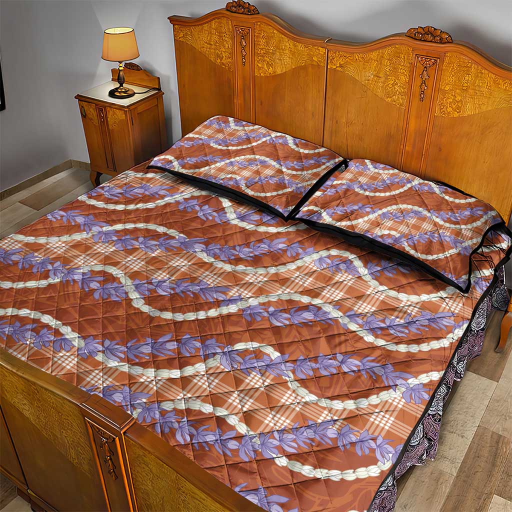 Orange Hawaii Palaka Honohono Pikake Quilt Bed Set Hawaiian Orchid Lei Polynesian Pattern - Polynesian Pride