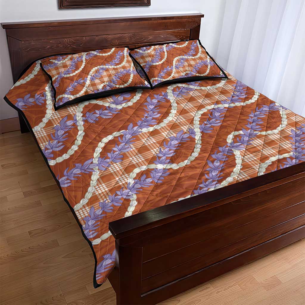 Orange Hawaii Palaka Honohono Pikake Quilt Bed Set Hawaiian Orchid Lei Polynesian Pattern - Polynesian Pride