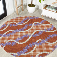 Orange Hawaii Palaka Honohono Pikake Round Carpet Hawaiian Orchid Lei Polynesian Pattern - Polynesian Pride