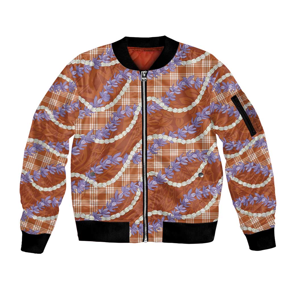 Orange Hawaii Palaka Honohono Pikake Sleeve Zip Bomber Jacket Hawaiian Orchid Lei Polynesian Pattern LT14 Unisex Orange - Polynesian Pride