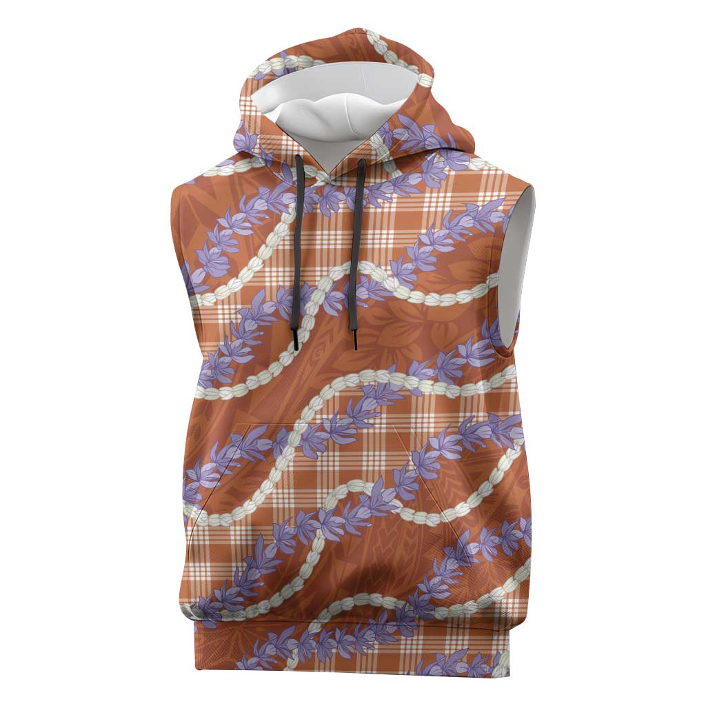 Orange Hawaii Palaka Honohono Pikake Sleeveless Hoodie Hawaiian Orchid Lei Polynesian Pattern LT14 Orange - Polynesian Pride