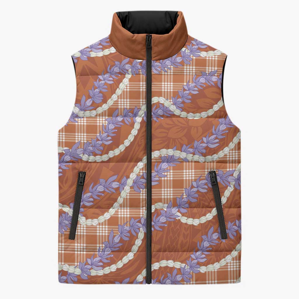 Orange Hawaii Palaka Honohono Pikake Sleeveless Puffer Jacket Hawaiian Orchid Lei Polynesian Pattern LT14 Unisex Orange - Polynesian Pride