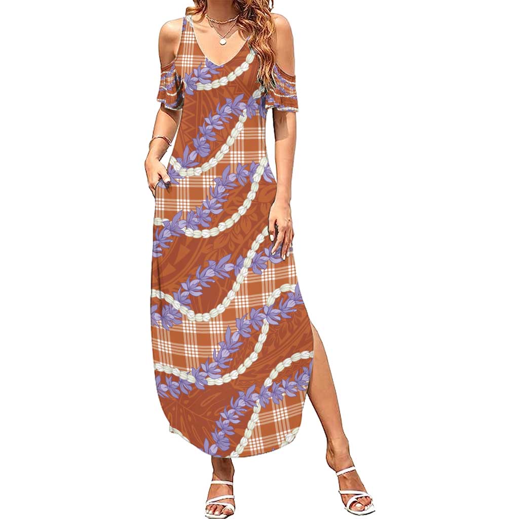 Orange Hawaii Palaka Honohono Pikake Summer Maxi Dress Hawaiian Orchid Lei Polynesian Pattern - Polynesian Pride