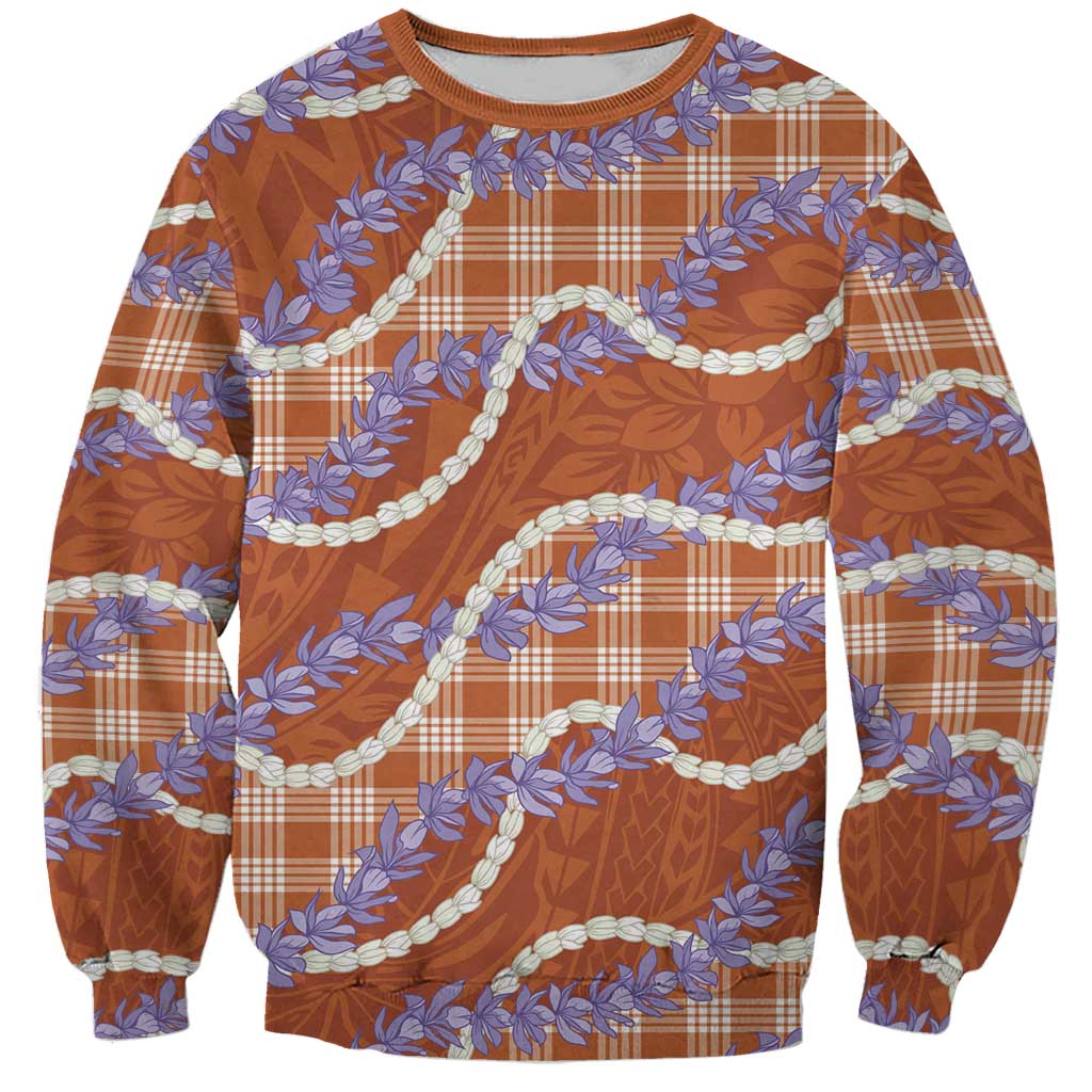 Orange Hawaii Palaka Honohono Pikake Sweatshirt Hawaiian Orchid Lei Polynesian Pattern LT14 Unisex Orange - Polynesian Pride