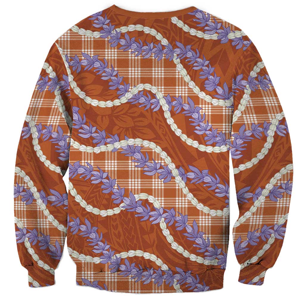 Orange Hawaii Palaka Honohono Pikake Sweatshirt Hawaiian Orchid Lei Polynesian Pattern - Polynesian Pride