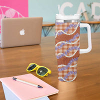 Orange Hawaii Palaka Honohono Pikake Tumbler With Handle Hawaiian Orchid Lei Polynesian Pattern - Polynesian Pride