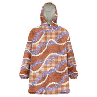 Orange Hawaii Palaka Honohono Pikake Wearable Blanket Hoodie Hawaiian Orchid Lei Polynesian Pattern - Polynesian Pride