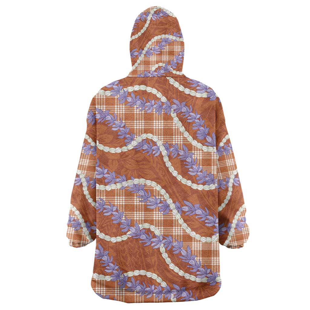 Orange Hawaii Palaka Honohono Pikake Wearable Blanket Hoodie Hawaiian Orchid Lei Polynesian Pattern - Polynesian Pride