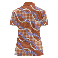 Orange Hawaii Palaka Honohono Pikake Women Polo Shirt Hawaiian Orchid Lei Polynesian Pattern - Polynesian Pride