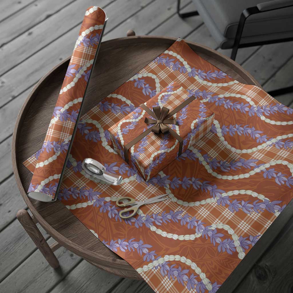 Orange Hawaii Palaka Honohono Pikake Wrapping Paper Hawaiian Orchid Lei Polynesian Pattern - Polynesian Pride