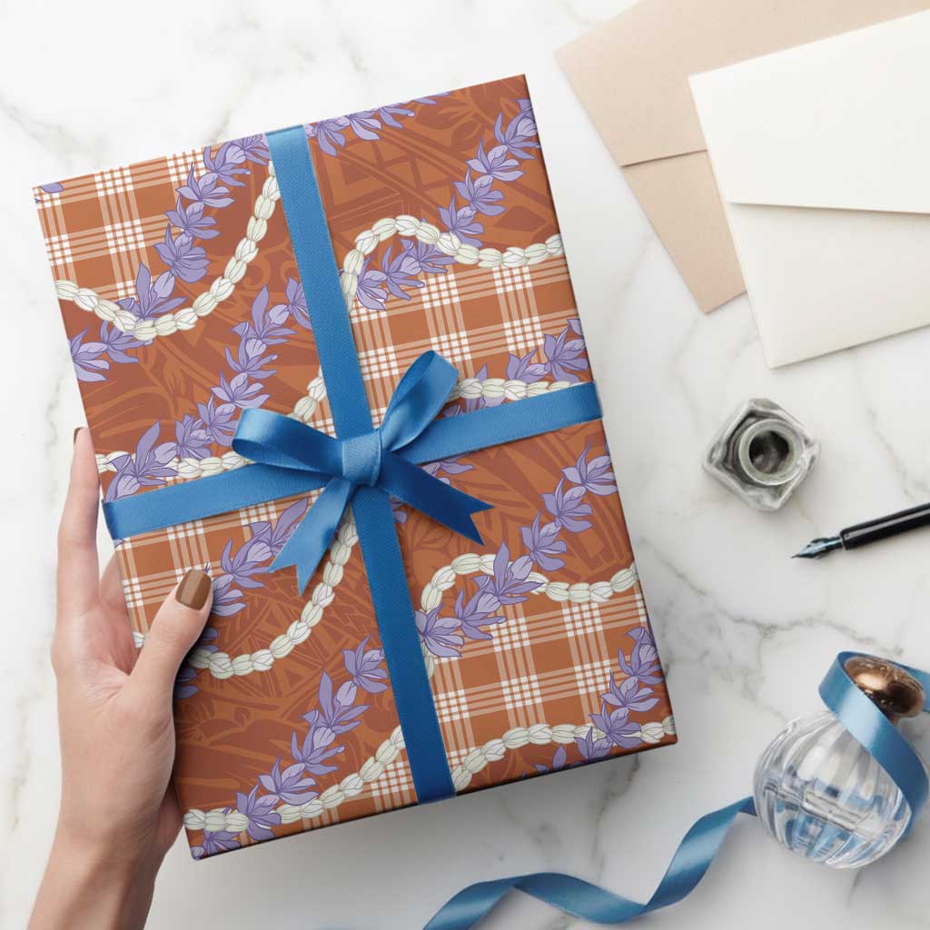 Orange Hawaii Palaka Honohono Pikake Wrapping Paper Hawaiian Orchid Lei Polynesian Pattern - Polynesian Pride