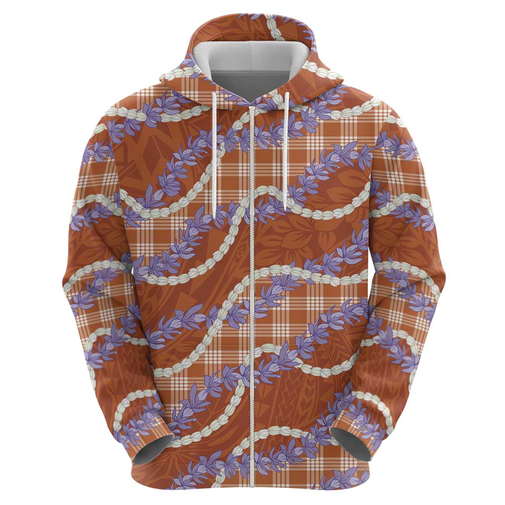 Orange Hawaii Palaka Honohono Pikake Zip Hoodie Hawaiian Orchid Lei Polynesian Pattern - Polynesian Pride