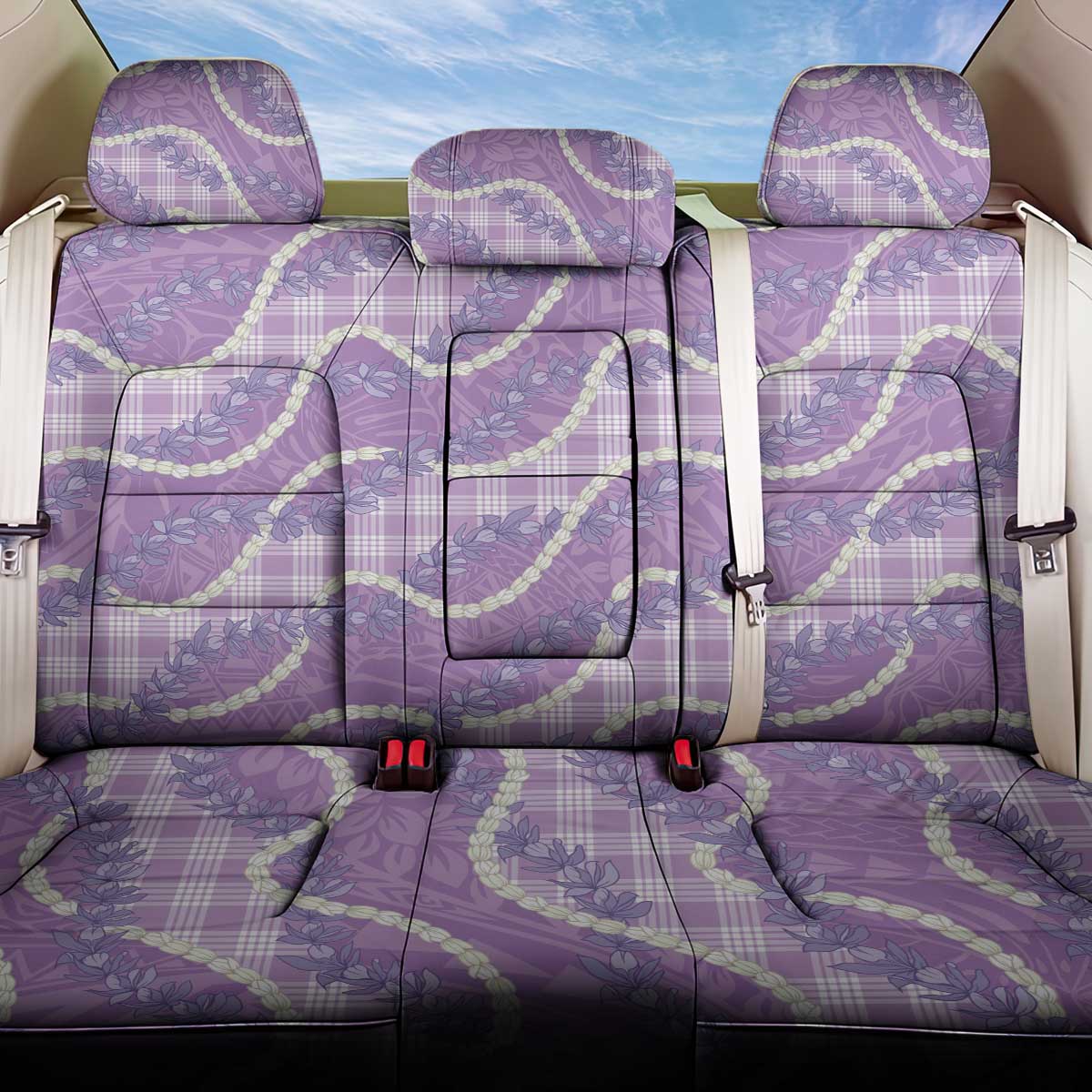 Purple Hawaii Palaka Honohono Pikake Back Car Seat Cover Hawaiian Orchid Lei Polynesian Pattern - Polynesian Pride