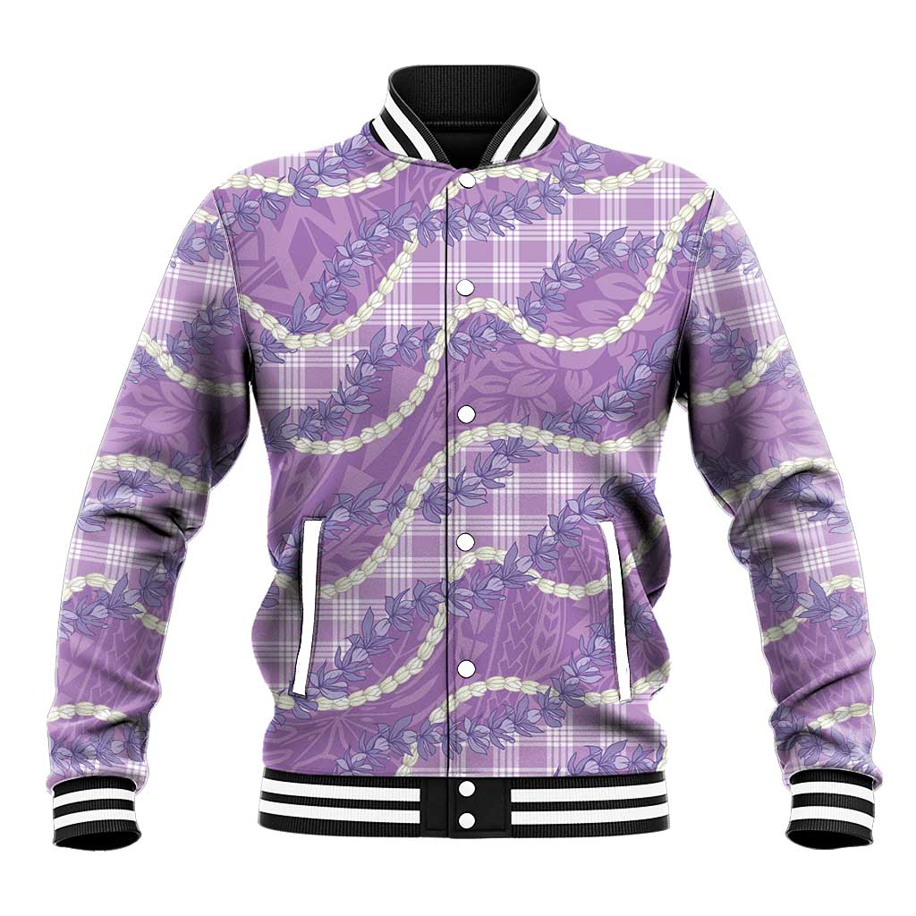 Purple Hawaii Palaka Honohono Pikake Baseball Jacket Hawaiian Orchid Lei Polynesian Pattern LT14 Unisex Purple - Polynesian Pride