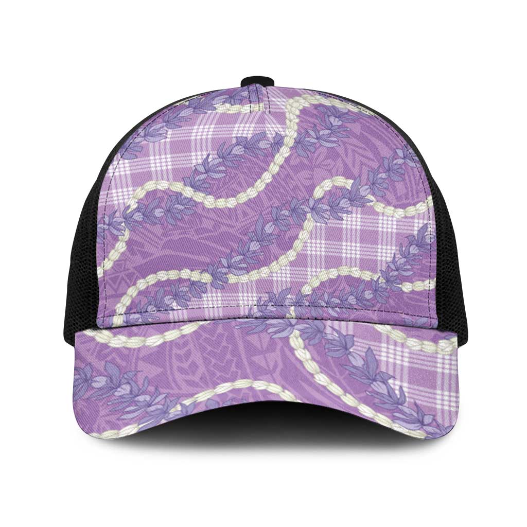 Purple Hawaii Palaka Honohono Pikake Baseball Net Cap Hawaiian Orchid Lei Polynesian Pattern - Polynesian Pride