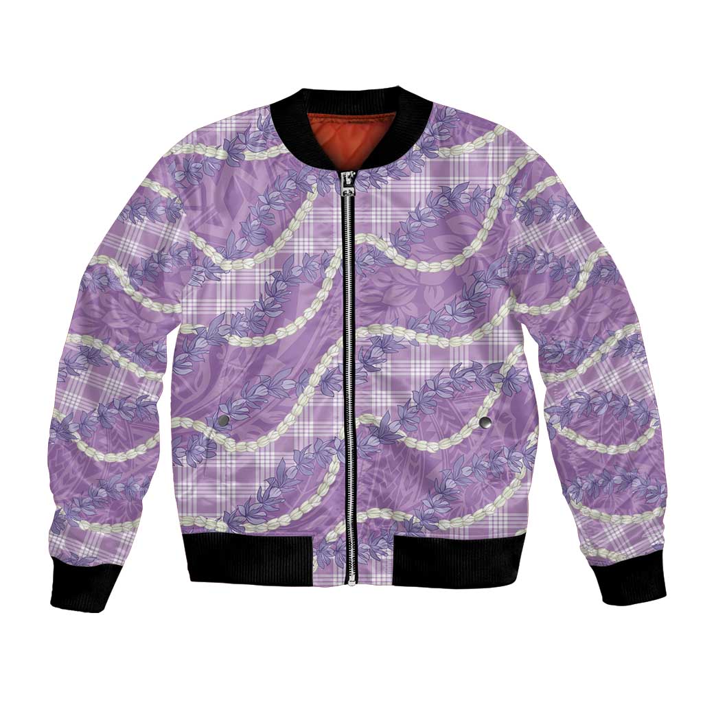 Purple Hawaii Palaka Honohono Pikake Bomber Jacket Hawaiian Orchid Lei Polynesian Pattern LT14 Unisex Purple - Polynesian Pride