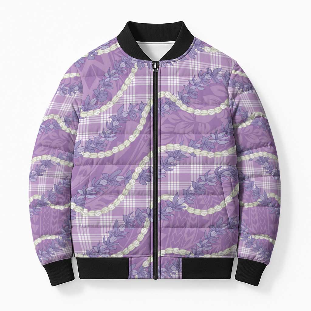 Purple Hawaii Palaka Honohono Pikake Bomber Puffer Jacket Hawaiian Orchid Lei Polynesian Pattern LT14 Unisex Purple - Polynesian Pride