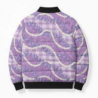 Purple Hawaii Palaka Honohono Pikake Bomber Puffer Jacket Hawaiian Orchid Lei Polynesian Pattern - Polynesian Pride