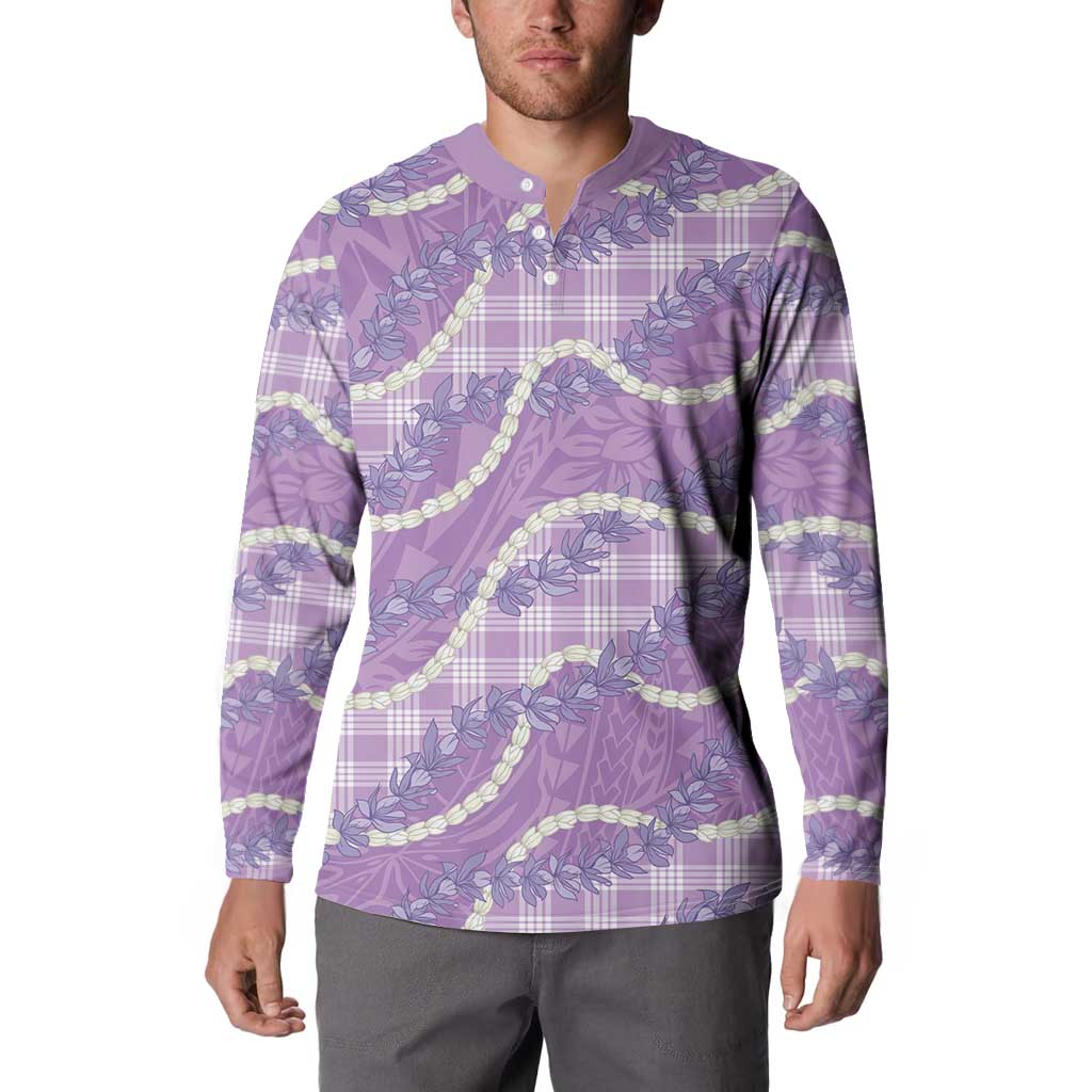 Purple Hawaii Palaka Honohono Pikake Button Sweatshirt Hawaiian Orchid Lei Polynesian Pattern - Polynesian Pride