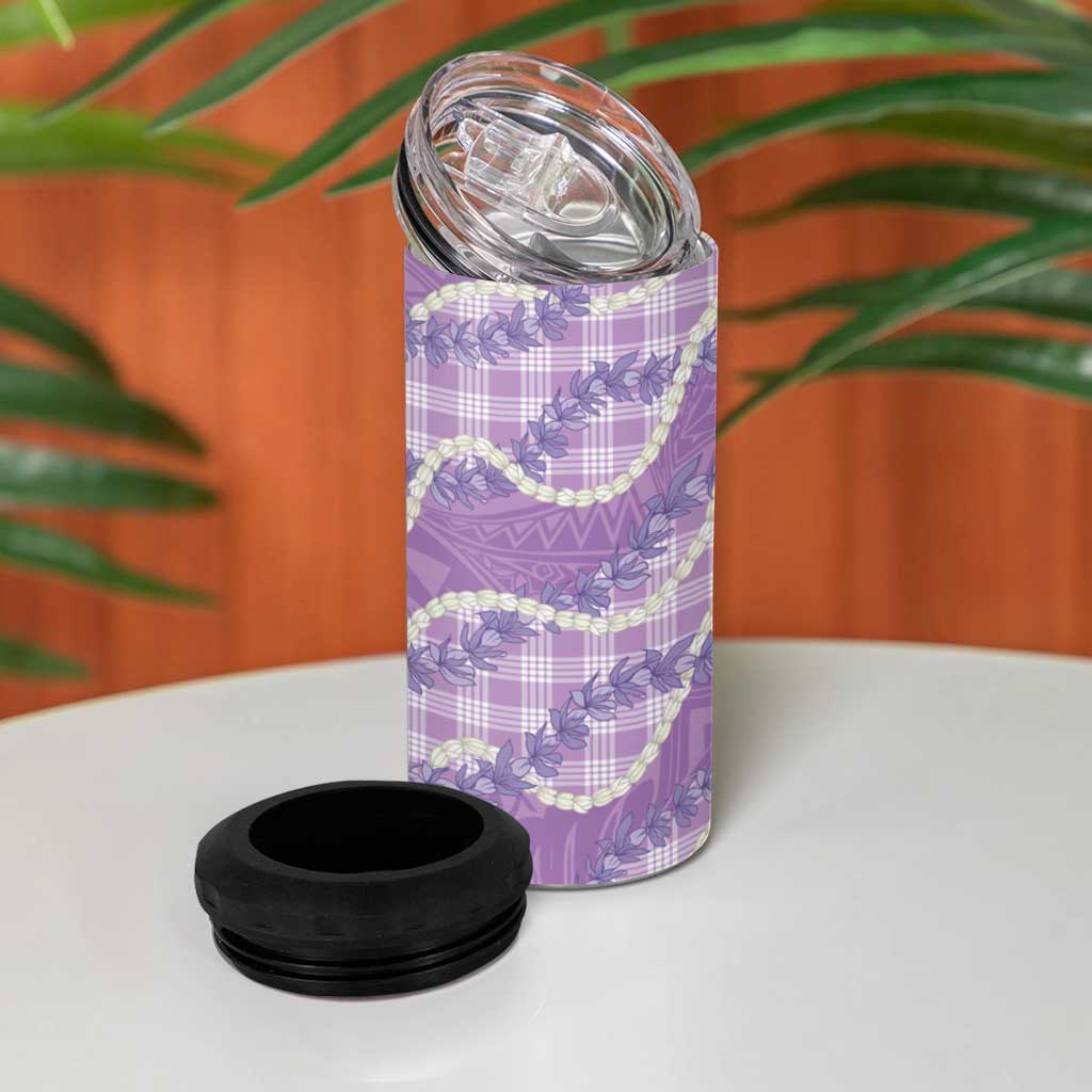 Purple Hawaii Palaka Honohono Pikake 4 in 1 Can Cooler Tumbler Hawaiian Orchid Lei Polynesian Pattern - Polynesian Pride