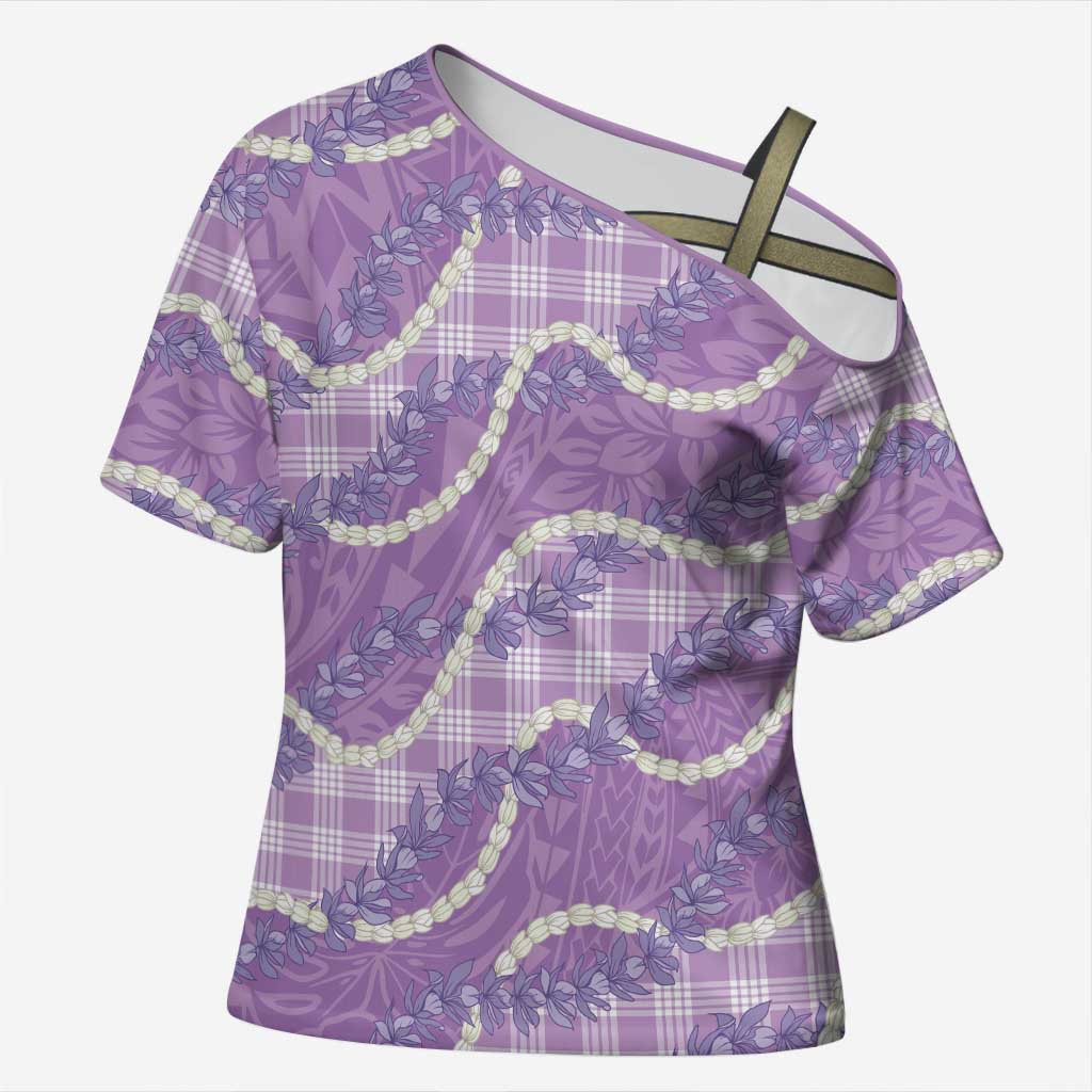 Purple Hawaii Palaka Honohono Pikake Cross Shoulder Shirt Hawaiian Orchid Lei Polynesian Pattern LT14 Female Purple - Polynesian Pride