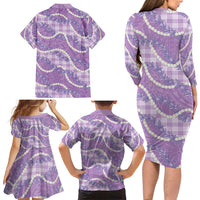 Purple Hawaii Palaka Honohono Pikake Family Matching Long Sleeve Bodycon Dress and Hawaiian Shirt Hawaiian Orchid Lei Polynesian Pattern - Polynesian Pride