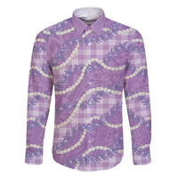 Purple Hawaii Palaka Honohono Pikake Family Matching Long Sleeve Bodycon Dress and Hawaiian Shirt Hawaiian Orchid Lei Polynesian Pattern - Polynesian Pride