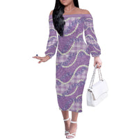 Purple Hawaii Palaka Honohono Pikake Family Matching Off The Shoulder Long Sleeve Dress and Hawaiian Shirt Hawaiian Orchid Lei Polynesian Pattern - Polynesian Pride