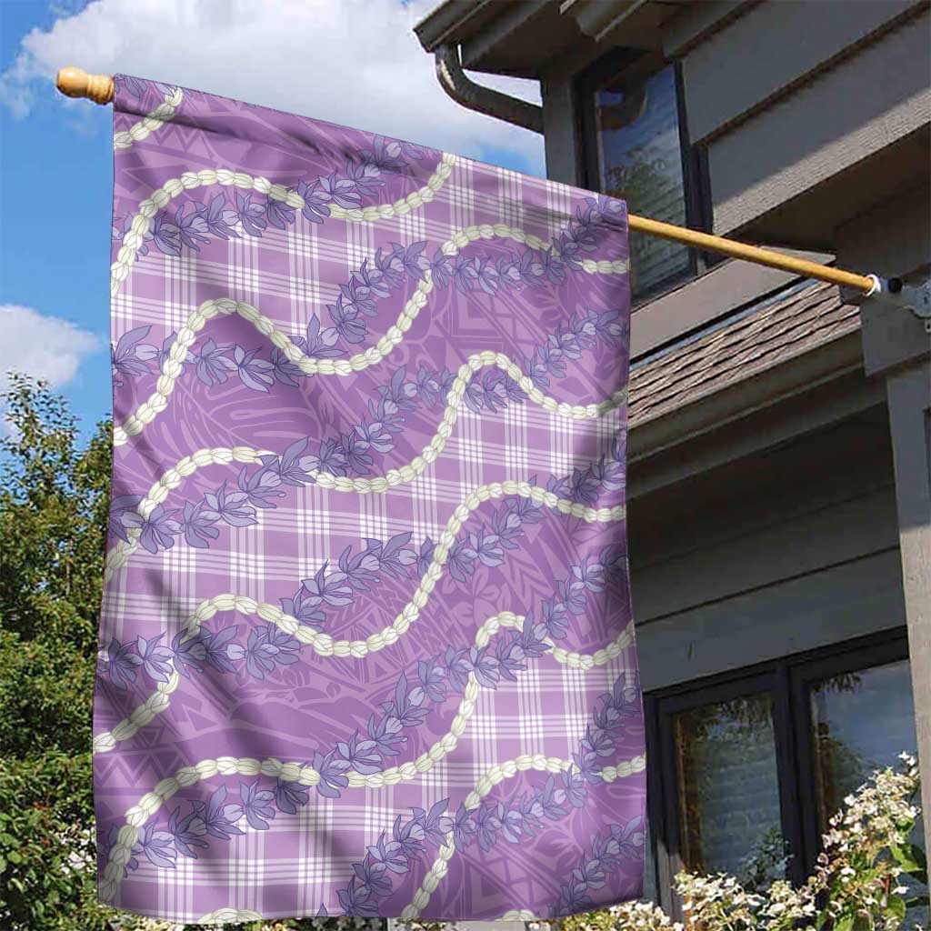 Purple Hawaii Palaka Honohono Pikake Garden Flag Hawaiian Orchid Lei Polynesian Pattern - Polynesian Pride