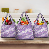 Purple Hawaii Palaka Honohono Pikake Grocery Bag Hawaiian Orchid Lei Polynesian Pattern - Polynesian Pride