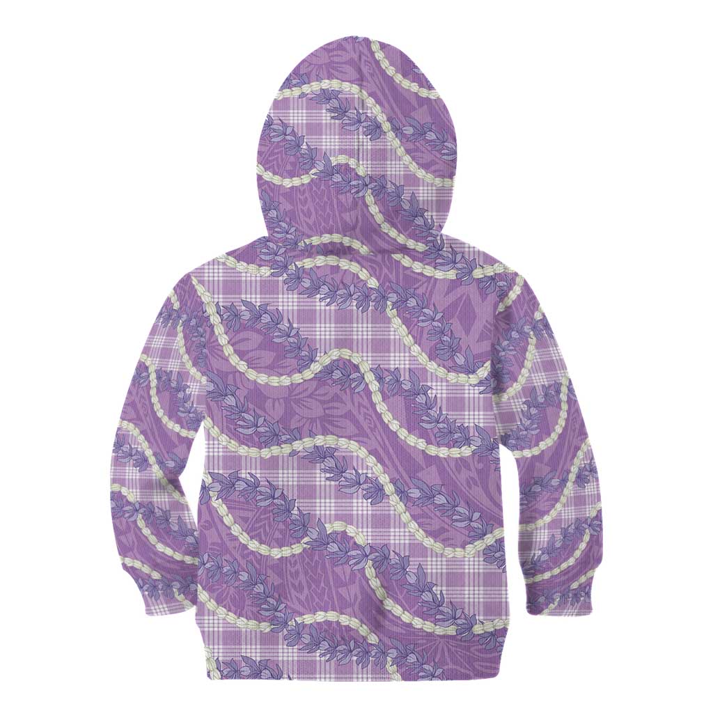 Purple Hawaii Palaka Honohono Pikake Kid Hoodie Hawaiian Orchid Lei Polynesian Pattern - Polynesian Pride