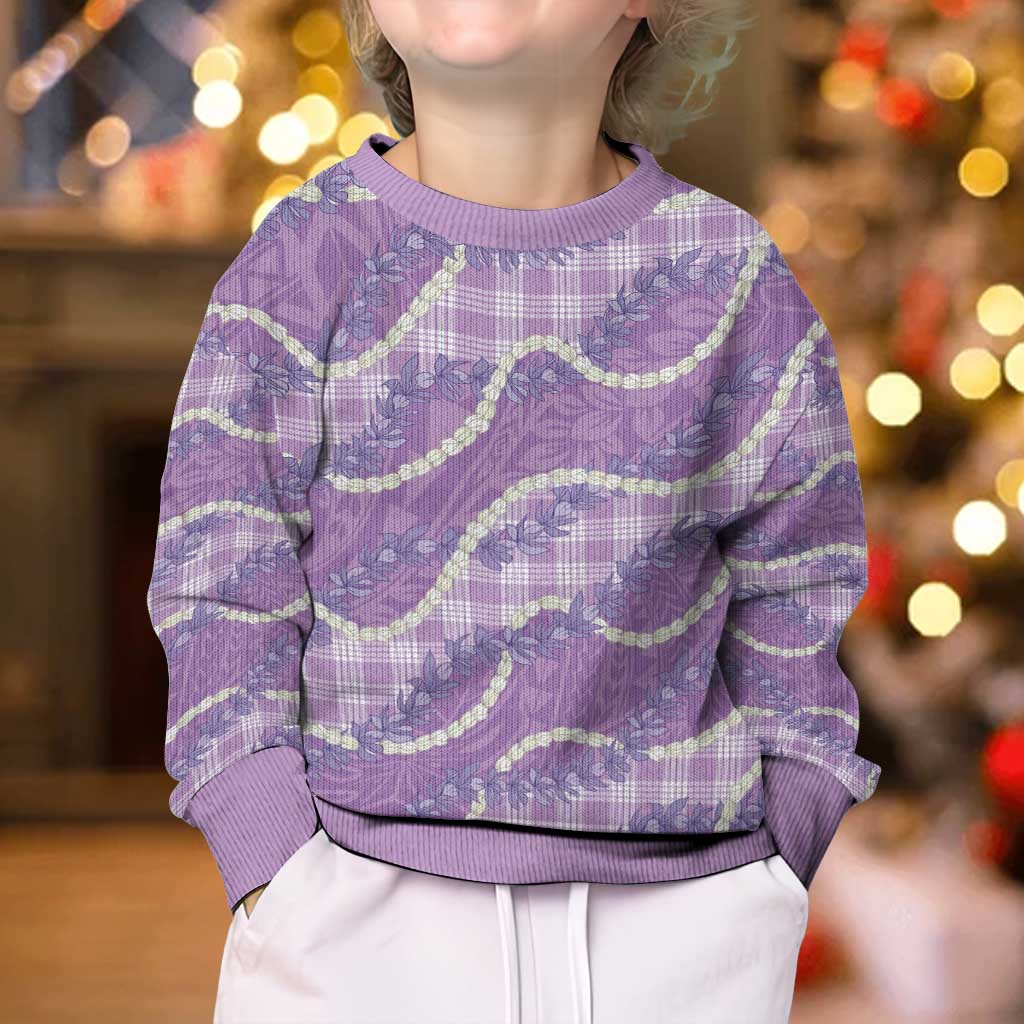 Purple Hawaii Palaka Honohono Pikake Kid Ugly Christmas Sweater Hawaiian Orchid Lei Polynesian Pattern - Polynesian Pride