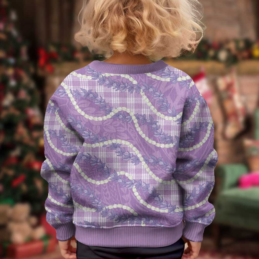 Purple Hawaii Palaka Honohono Pikake Kid Ugly Christmas Sweater Hawaiian Orchid Lei Polynesian Pattern - Polynesian Pride