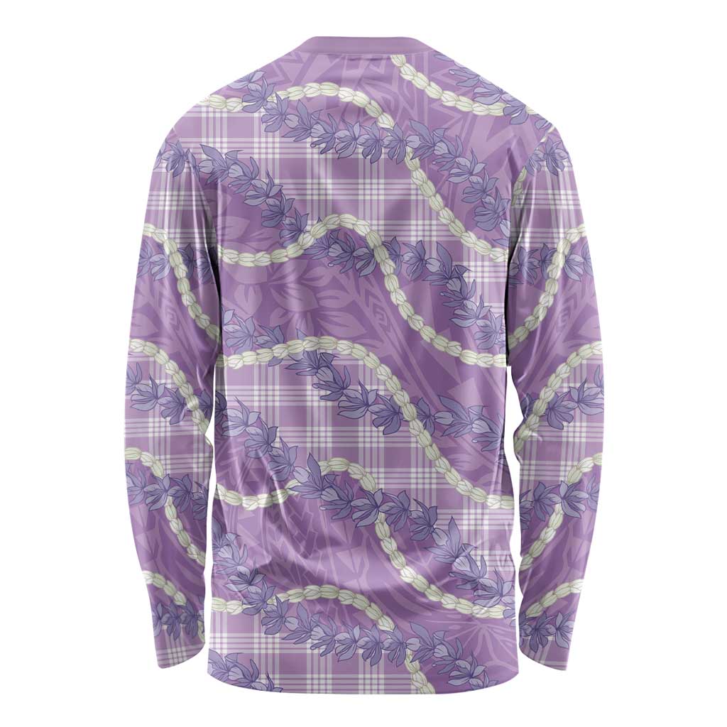 Purple Hawaii Palaka Honohono Pikake Long Sleeve Shirt Hawaiian Orchid Lei Polynesian Pattern - Polynesian Pride
