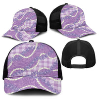 Purple Hawaii Palaka Honohono Pikake Mesh Trucker Cap Hawaiian Orchid Lei Polynesian Pattern - Polynesian Pride