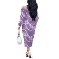 Purple Hawaii Palaka Honohono Pikake Off The Shoulder Long Sleeve Dress Hawaiian Orchid Lei Polynesian Pattern - Polynesian Pride