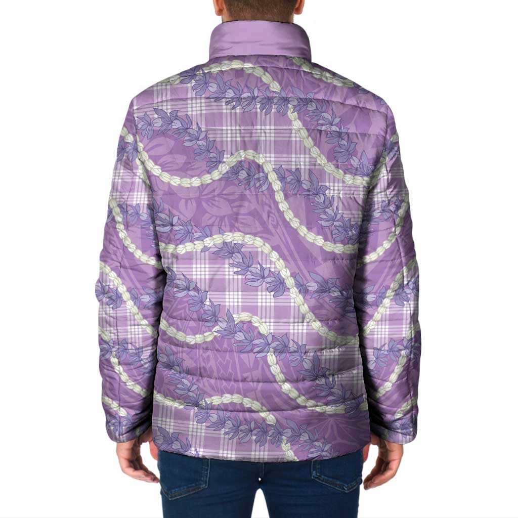 Purple Hawaii Palaka Honohono Pikake Padded Jacket Hawaiian Orchid Lei Polynesian Pattern - Polynesian Pride