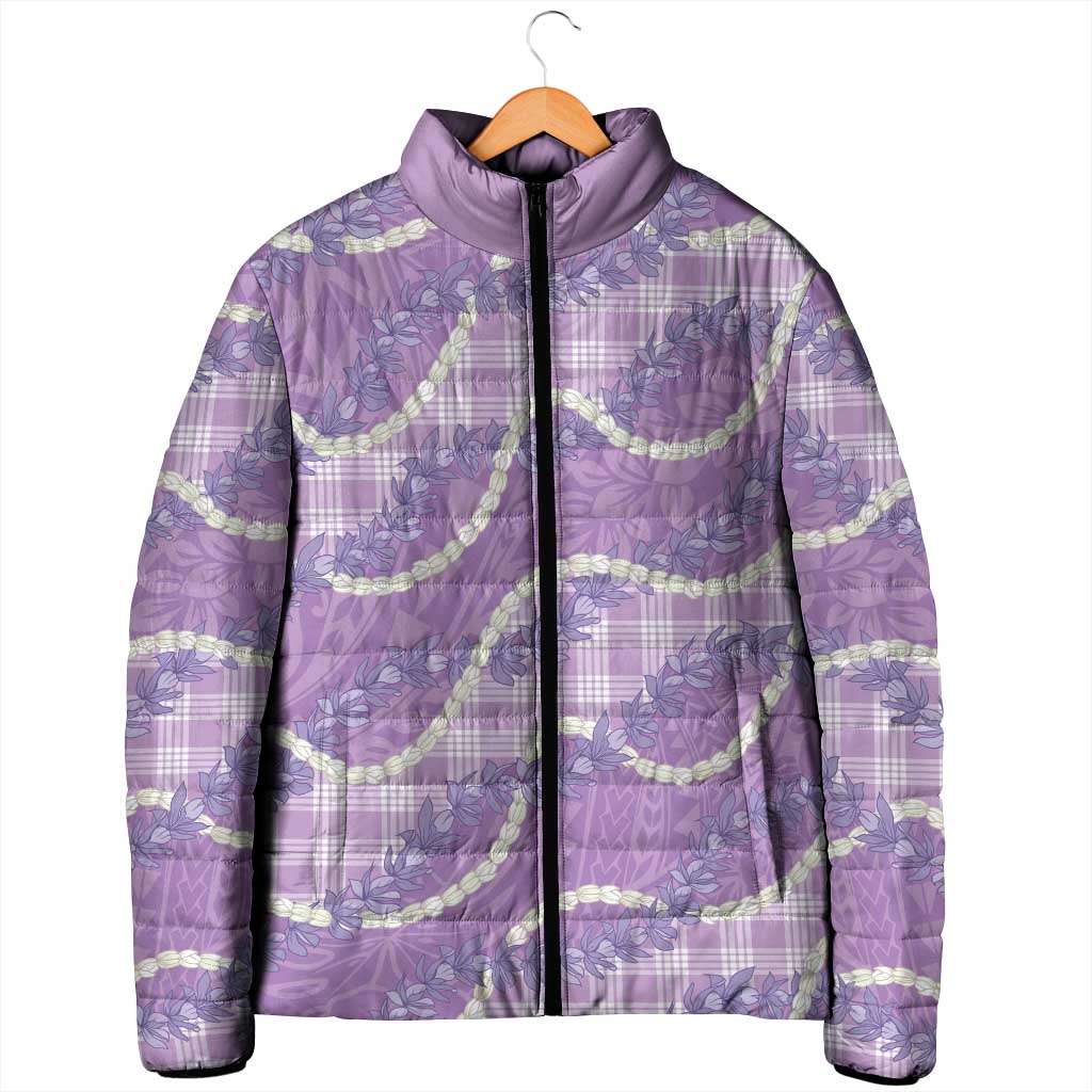 Purple Hawaii Palaka Honohono Pikake Padded Jacket Hawaiian Orchid Lei Polynesian Pattern - Polynesian Pride
