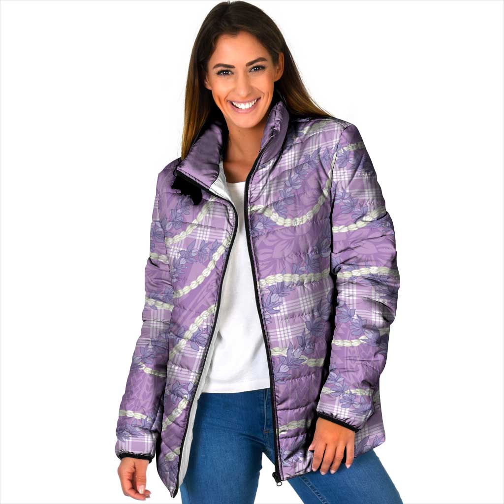 Purple Hawaii Palaka Honohono Pikake Padded Jacket Hawaiian Orchid Lei Polynesian Pattern - Polynesian Pride