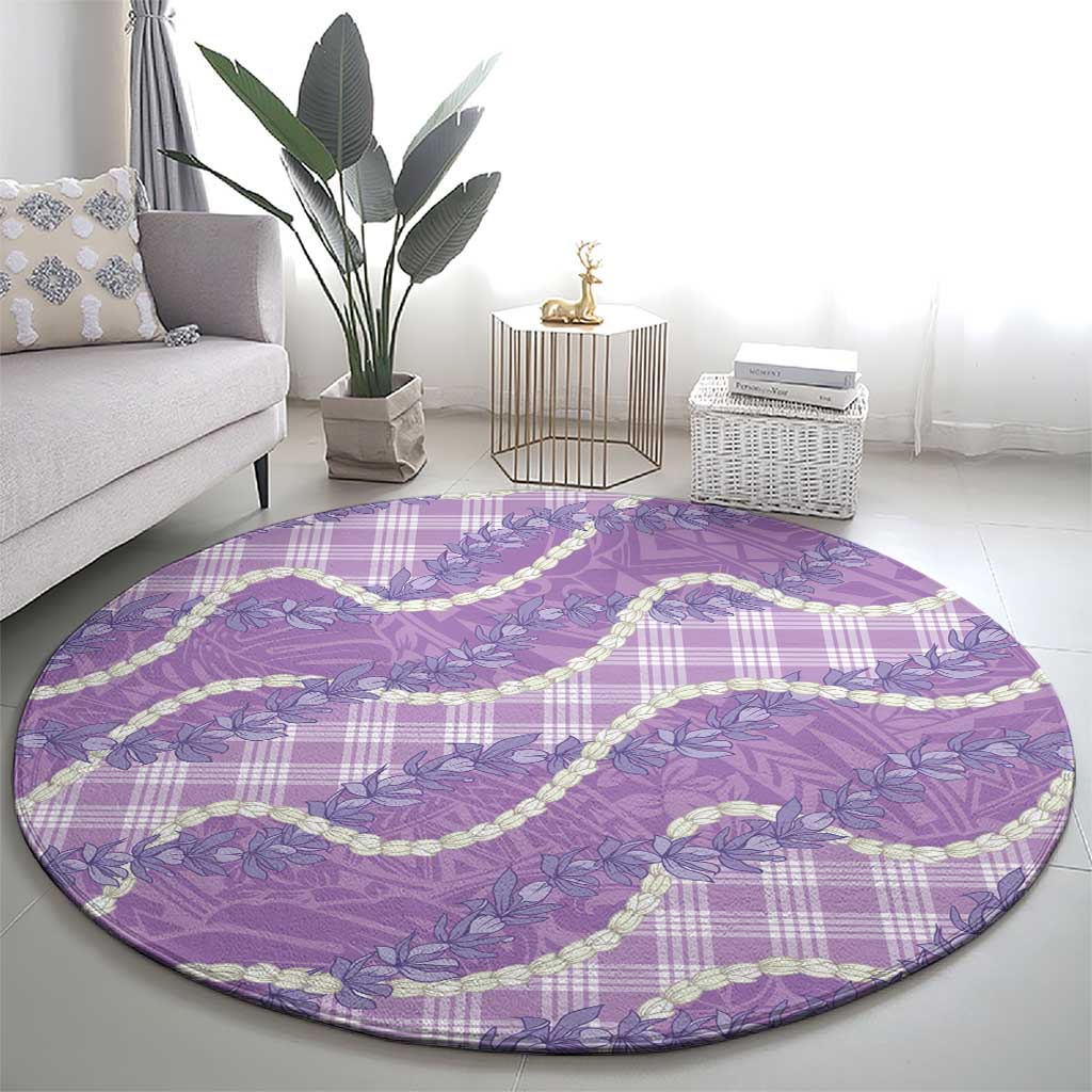 Purple Hawaii Palaka Honohono Pikake Round Carpet Hawaiian Orchid Lei Polynesian Pattern - Polynesian Pride