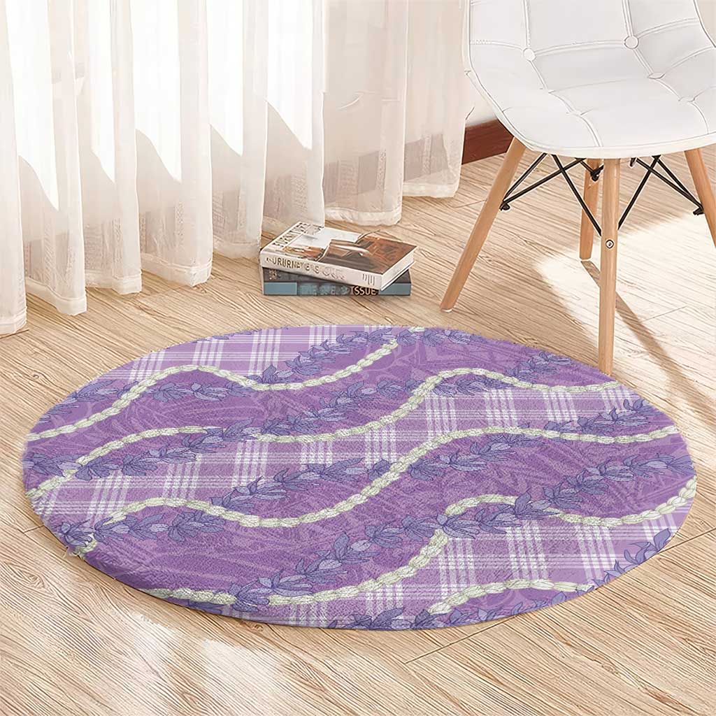 Purple Hawaii Palaka Honohono Pikake Round Carpet Hawaiian Orchid Lei Polynesian Pattern - Polynesian Pride