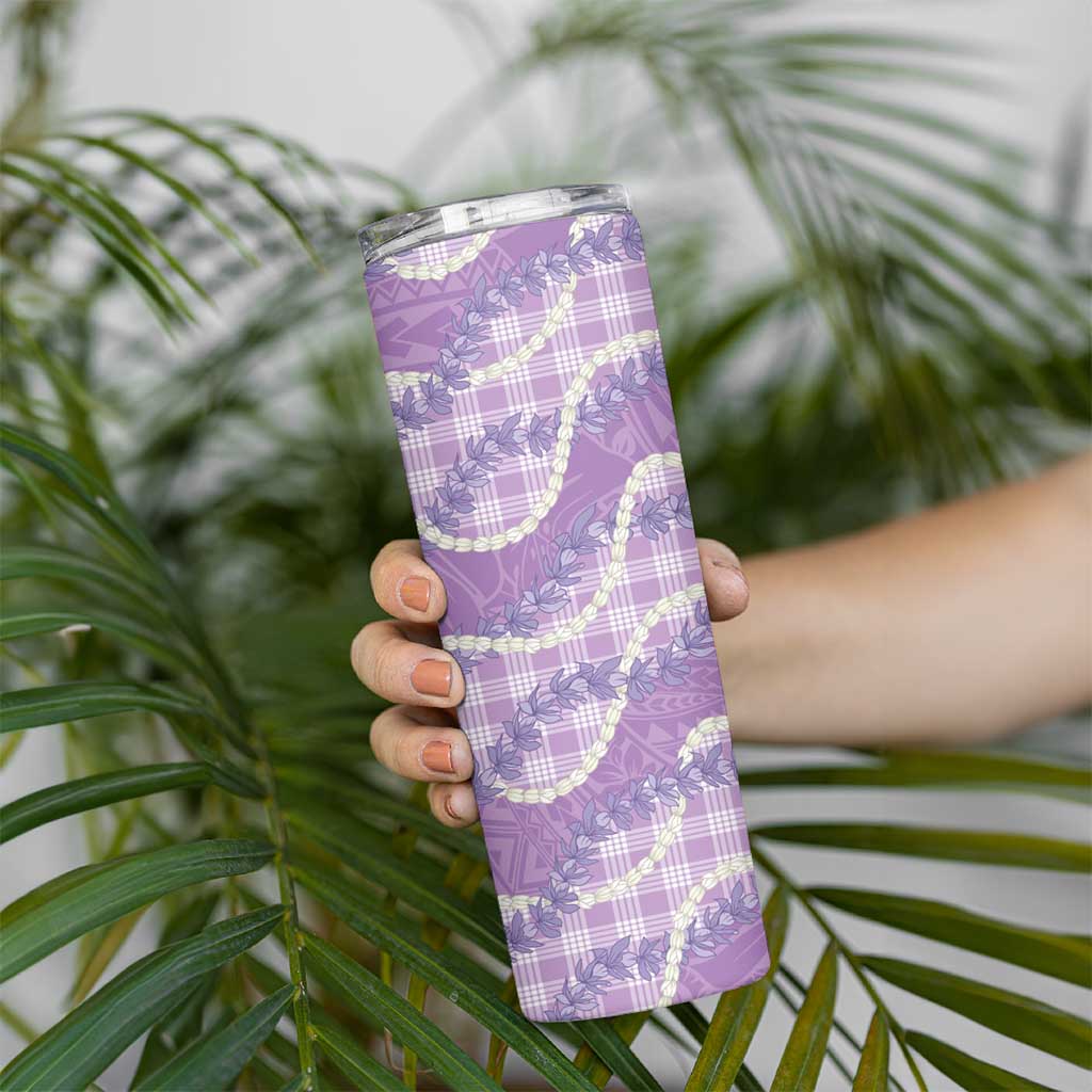 Purple Hawaii Palaka Honohono Pikake Skinny Tumbler Hawaiian Orchid Lei Polynesian Pattern - Polynesian Pride