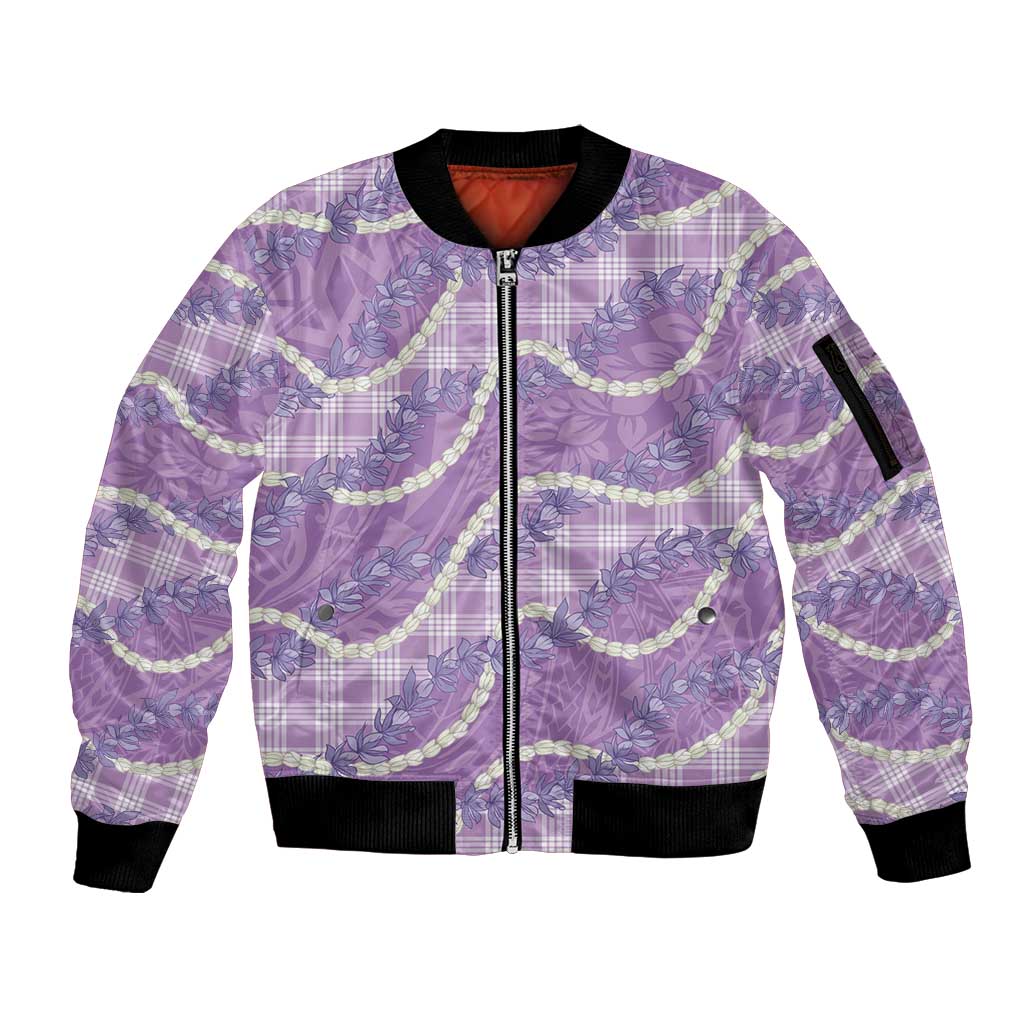 Purple Hawaii Palaka Honohono Pikake Sleeve Zip Bomber Jacket Hawaiian Orchid Lei Polynesian Pattern LT14 Unisex Purple - Polynesian Pride