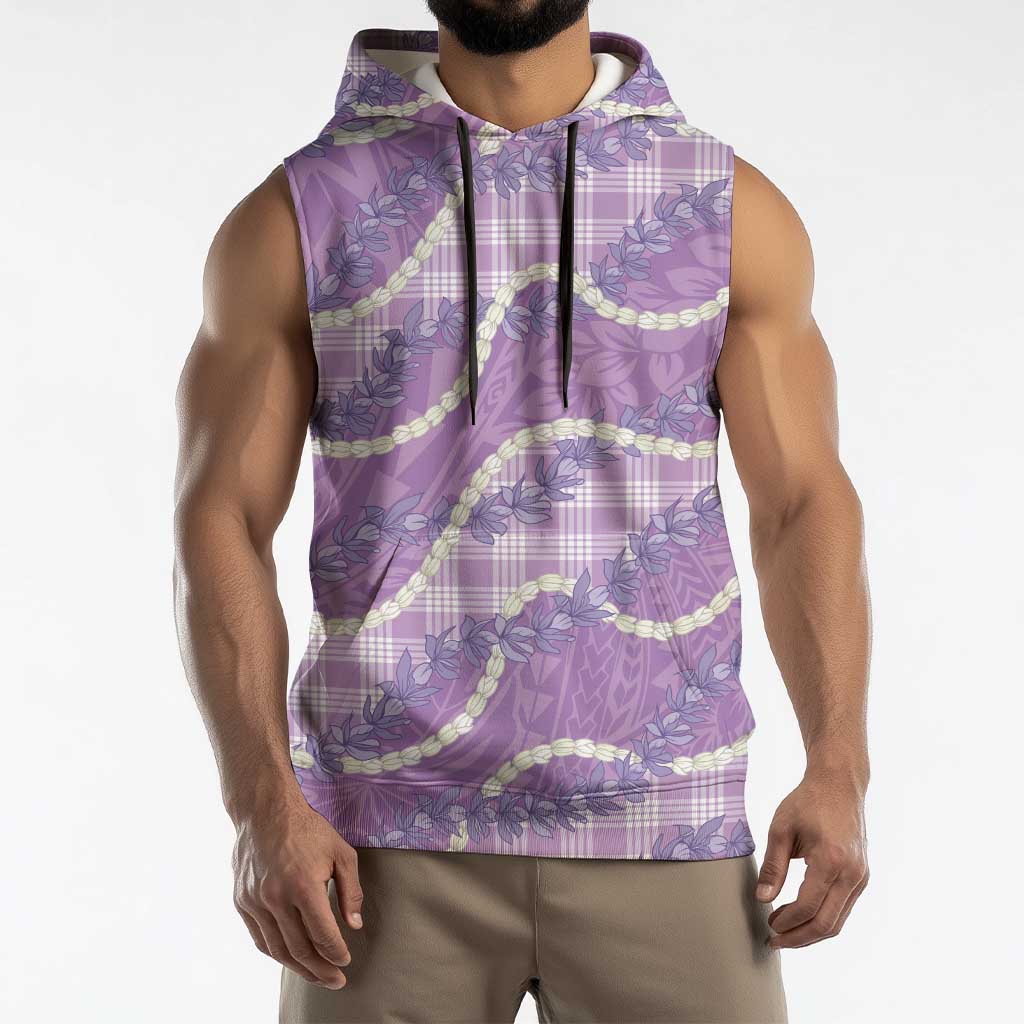 Purple Hawaii Palaka Honohono Pikake Sleeveless Hoodie Hawaiian Orchid Lei Polynesian Pattern - Polynesian Pride