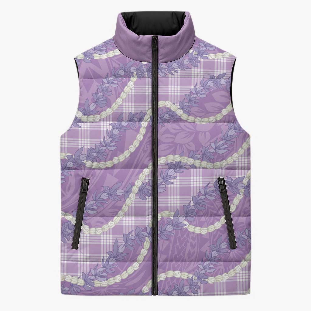 Purple Hawaii Palaka Honohono Pikake Sleeveless Puffer Jacket Hawaiian Orchid Lei Polynesian Pattern LT14 Unisex Purple - Polynesian Pride