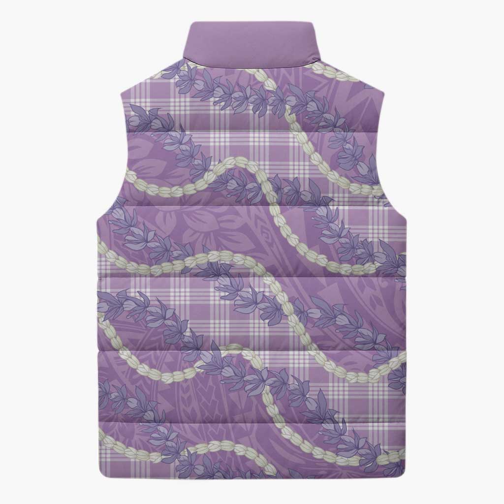 Purple Hawaii Palaka Honohono Pikake Sleeveless Puffer Jacket Hawaiian Orchid Lei Polynesian Pattern - Polynesian Pride