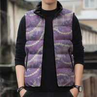 Purple Hawaii Palaka Honohono Pikake Sleeveless Puffer Jacket Hawaiian Orchid Lei Polynesian Pattern - Polynesian Pride