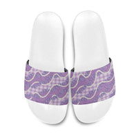 Purple Hawaii Palaka Honohono Pikake Slide Sandals Hawaiian Orchid Lei Polynesian Pattern - Polynesian Pride